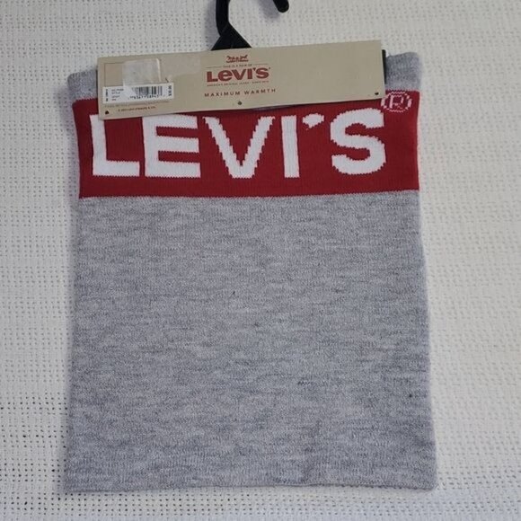 Levi's Neck Warmer Logo Vibrant Name Graphic Grey & Red Neck Scarve‎ - Picture 2 of 5